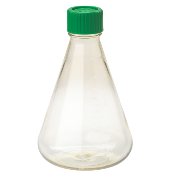 1000mL Erlenmeyer Flask, Vent Cap, Plain Bottom, PC, Sterile (229833)
