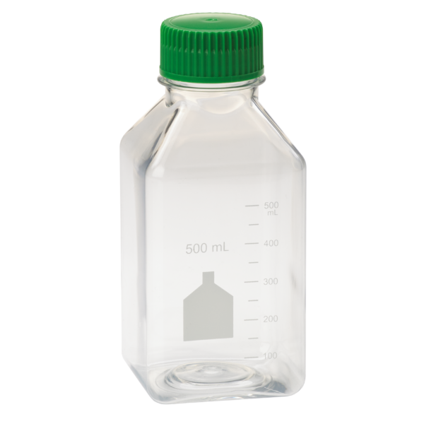 500mL Media Bottle, Square, PET, Individually Wrapped, Sterile, Case of 24 (229791)