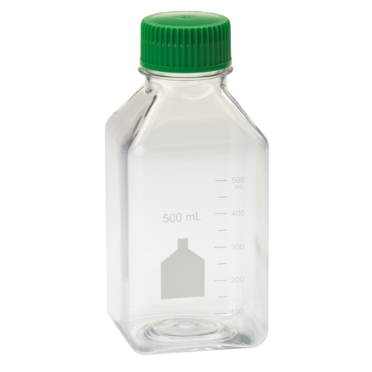 500mL Media Bottle, Square, PET, Individually Wrapped, Sterile, Case of 24 (229791)