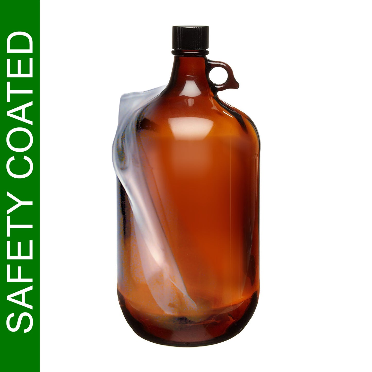 4 Liter Amber Glass Jug, Safety Coated, PTFE Lined Cap, each