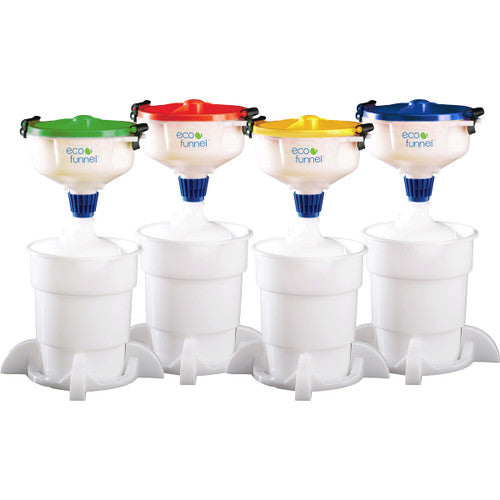 8" ECO Funnel System, 4 Liter LDPE Bottle (38-430), Secondary Container with Base, Various Lid Colors (EF-3004C-SYS)