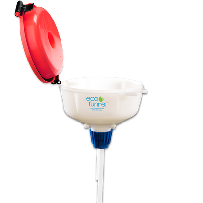 8" ECO Funnel with 38-430 cap adapter, Customized with (1) 1/16 Luer Lock HPLC, Red Lid