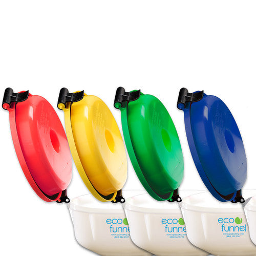 8" ECO Funnel System, 9 Liter HDPE Rectangular Carboy, 100mm Nalgene® Cap adapter, Various Lid Colors (EF-3009-SYS)