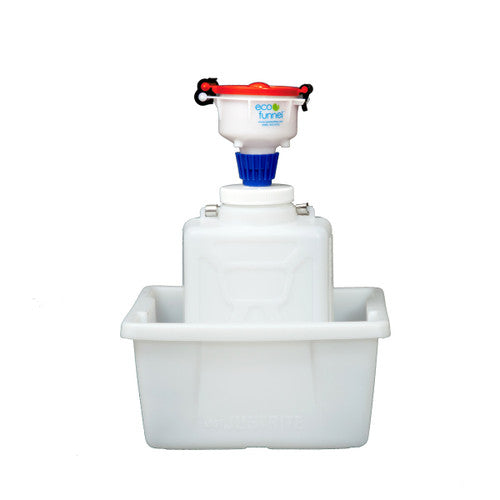 4" ECO Funnel System, 9 Liter HDPE Rectangular Carboy, 100mm Nalgene® Cap adapter, Secondary Container, Red or Yellow Lid (EF-4-3009C-SYS)