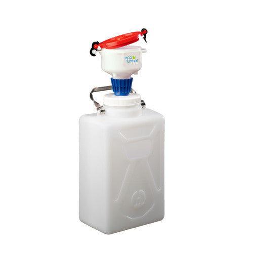 4" ECO Funnel System, 9 Liter HDPE Rectangular Carboy, 100mm Nalgene® Cap adapter, Red or Yellow Lid (EF-4-3009-SYS)