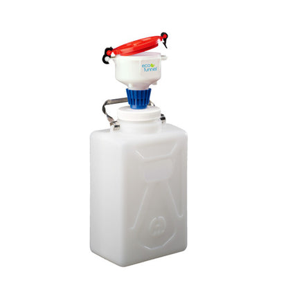 4" ECO Funnel System, 9 Liter HDPE Rectangular Carboy, 100mm Nalgene® Cap adapter, Red or Yellow Lid (EF-4-3009-SYS)