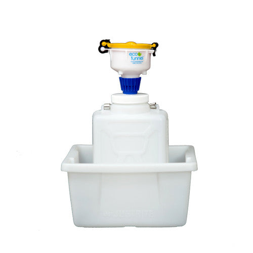 4" ECO Funnel System, 9 Liter HDPE Rectangular Carboy, 100mm Nalgene® Cap adapter, Secondary Container, Red or Yellow Lid (EF-4-3009C-SYS)