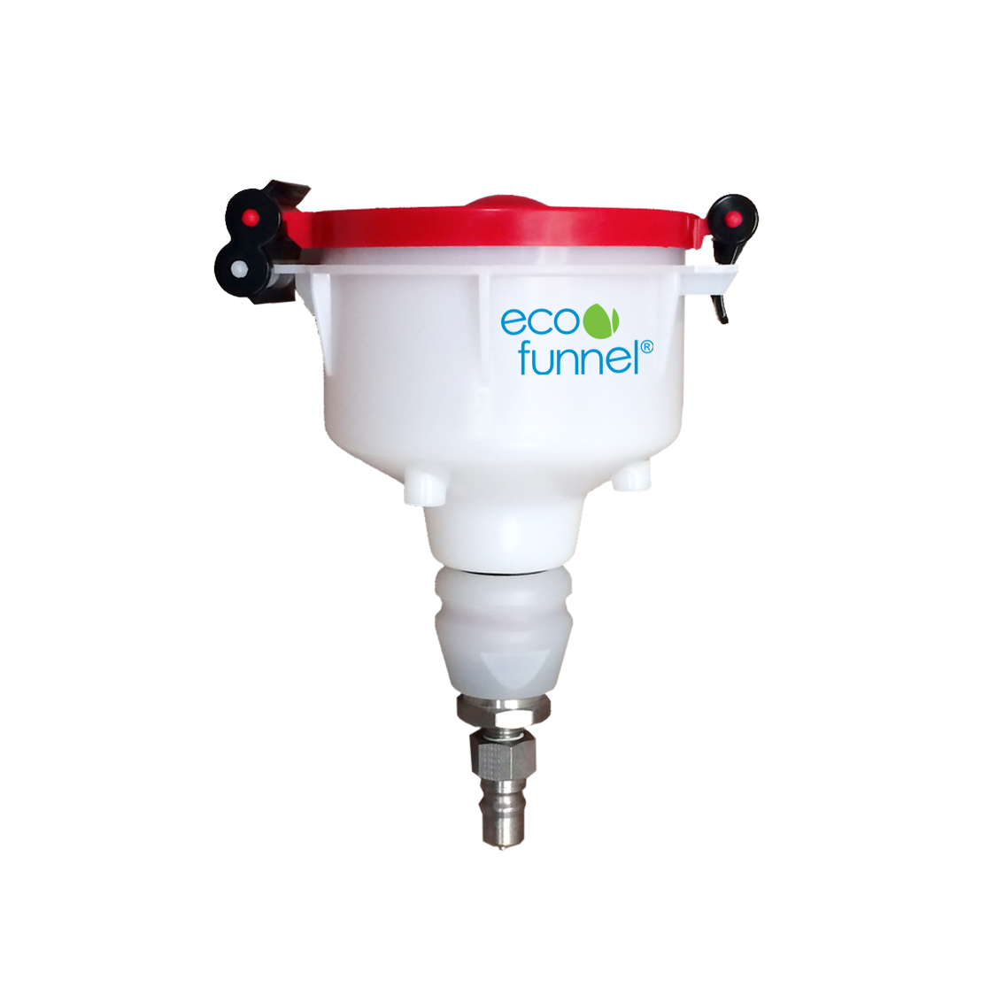 4" ECO Funnel with Stainless Steel Quick Disconnect adapter, Red Lid