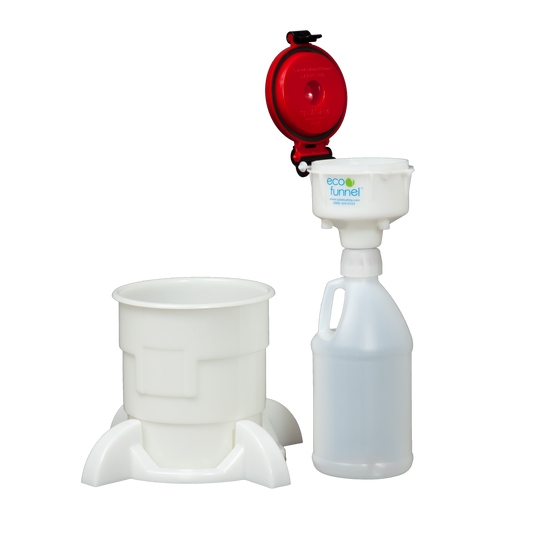 4" ECO Funnel System, 2 Liter HDPE Jug, Secondary Container with Base, Red Lid (EF-4-38-400-SYS)