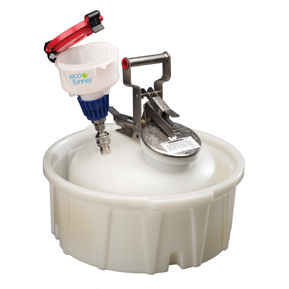 4" ECO Funnel System, 2 gallon with Stainless Steel Quick Disconnect, Secondary Container, Red Lid (EF-4-38-82C-SYS)