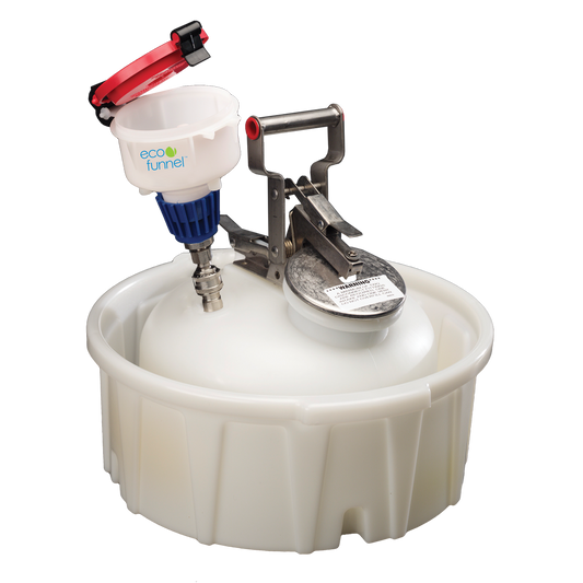 4" ECO Funnel System, 2 gallon with Stainless Steel Quick Disconnect, Secondary Container, Red Lid (EF-4-38-82C-SYS)