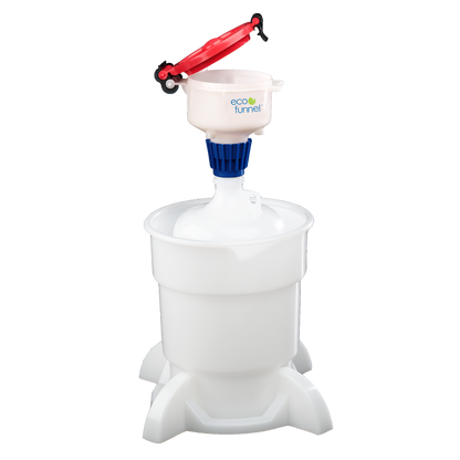 4" ECO Funnel System, 4 Liter LDPE Bottle (38-430), Secondary Container with Base, Red Lid