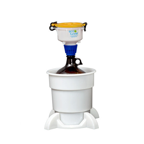 4" ECO Funnel System, 4 Liter Amber Glass Bottle, Secondary Container with Base, Red or Yellow Lid (EF-4-38GL-SYS)