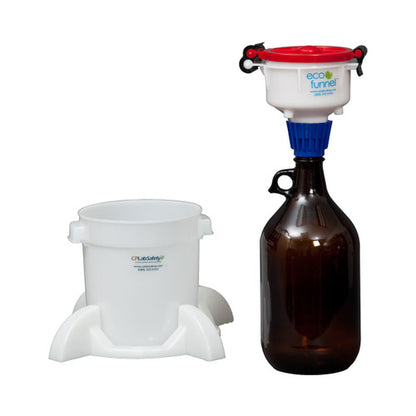 4" ECO Funnel System, 2 Liter Amber Glass Bottle, Secondary Container with Base, Red or Yellow Lid (EF-4-38GL2-SYS)