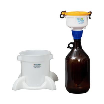 4" ECO Funnel System, 2 Liter Amber Glass Bottle, Secondary Container with Base, Red or Yellow Lid (EF-4-38GL2-SYS)