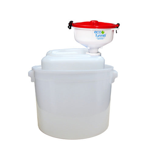 8" ECO Funnel System, 20 Liter Rectangular Drum, 70mm cap adapter, Secondary Container, Various Lid Colors (EF-8-SWC-SYS)