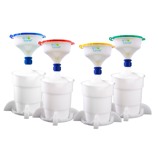 8" ECO Funnel System (EF2), 4 Liter LDPE Bottle (38-430), Secondary Container with Base, Flat Lid, Red Lid