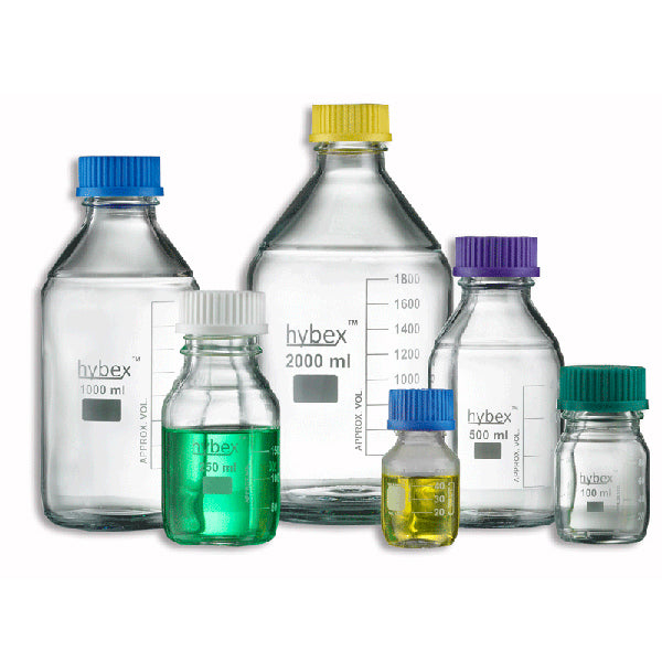 Assorted hybex bottles with various cap colors