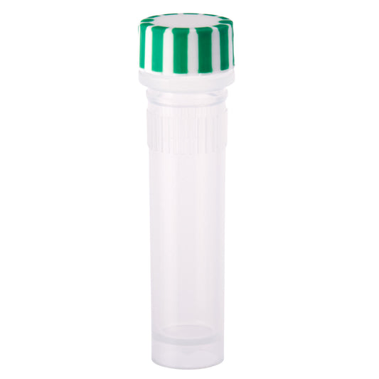 2.0mL Screw Top Micro Tube and Cap, Self-Standing, Grip Band, Green Grip Cap With Integrated O-Ring, Sterile, Case of 500 (230830)