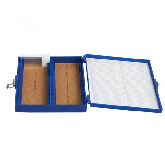Premium Microscope Slide Box, 100-Place, Cork, Blue 