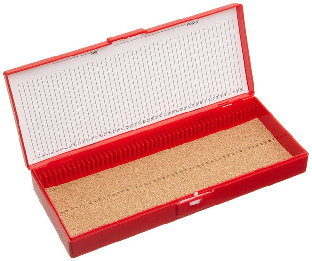 Premium Microscope Slide Box, 50-Place, red