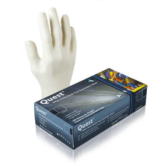 Quest Nitrile Powder-Free Gloves, white