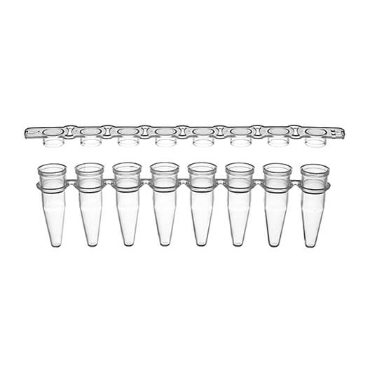 0.2ml Thin Wall Clear 8-Strip Tubes and 8-Strip Caps, strip of flat caps