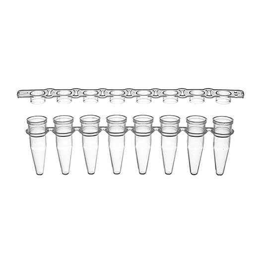 0.2ml Thin Wall Clear 8-Strip Tubes and 8-Strip Caps, strip of optically clear flat caps